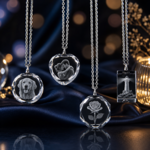 Beautiful K9 Crystal Inner Engraved Necklaces